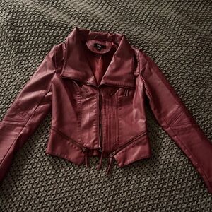 Lulu's Burgundy Faux Leather Jacket